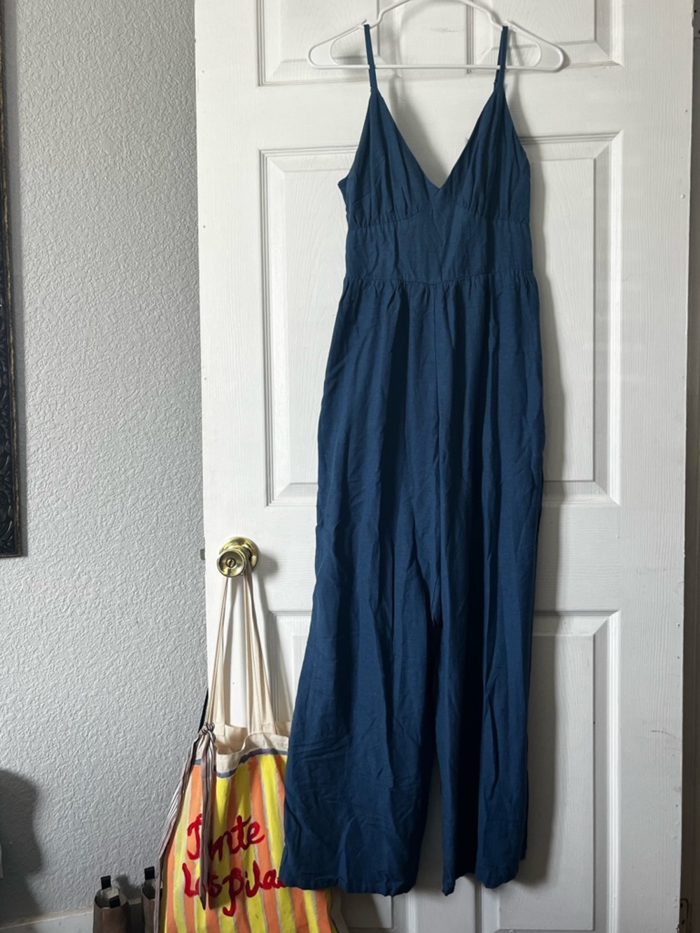 Japna Blue V-Neck jumpsuit with Spaghetti Straps ties in back